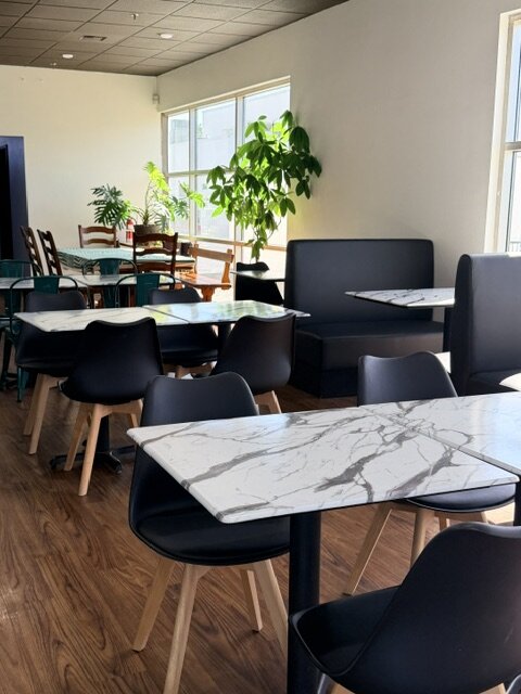 The Breakroom dining room, set for an evening gathering.